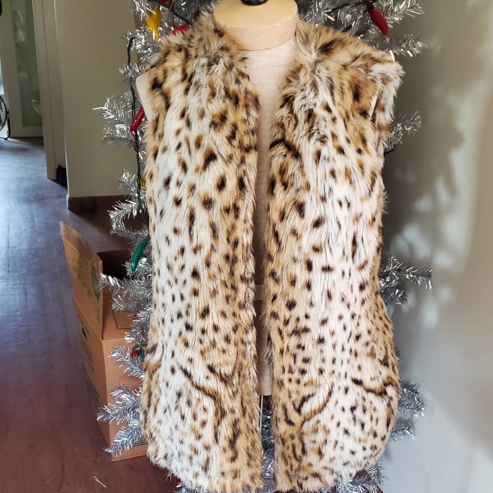 Vintage, plush faux leopard vest (80's) - Picture 1 of 7